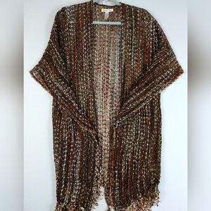 Indigo Soul Warm Fall Brown Color Open Weave Kimono Oversized Wrap Shawl Coverup